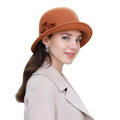 Fashion Women 100 Australian Wool Felt Hat Fedora Bowler Derby Church Dress Cloche Hat with 3D Floral Accent