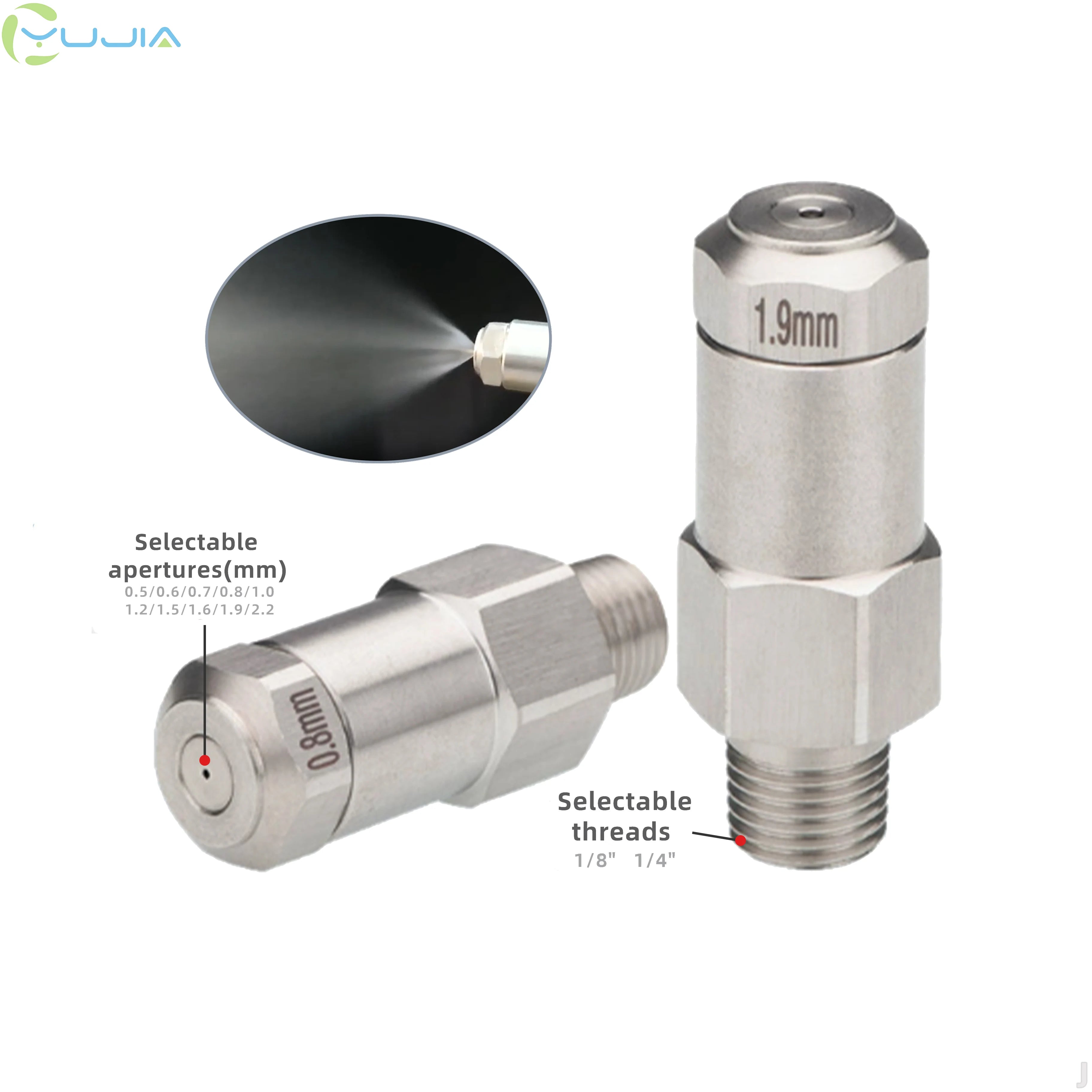 Anti-Drip 1/8 1/4 LNN 304 Stainless Steel Fine Mist Atomizing Nozzle with Filter Screen High Pressure Resistant Cooling Spray