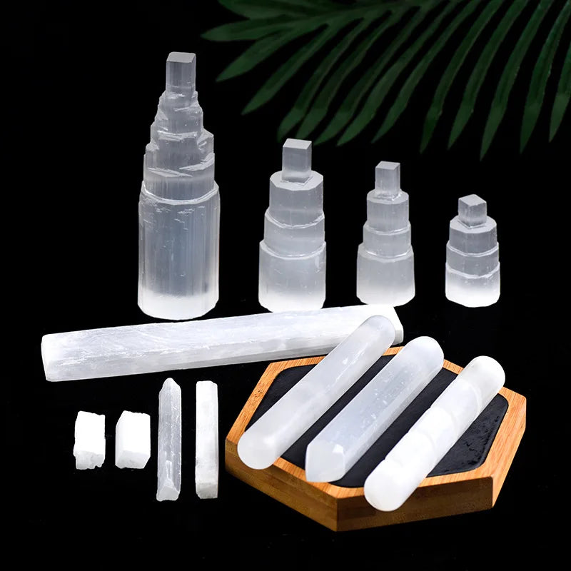 New Arrival Hand Carved White Selenite Tower Wand Spiritual Healing Lucky Crystals Mosaic Technique Fashion Trend Customizable