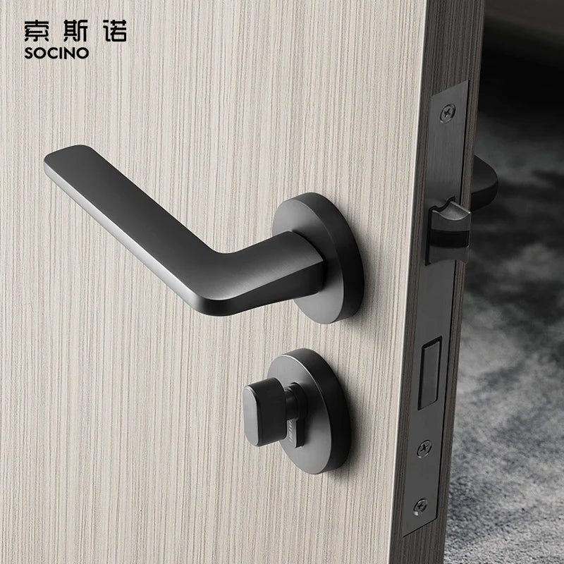 High Standard Modern Zinc Alloy Door Lock Handle Black Grey Wooden Interior Bedroom Door for Bedrooms