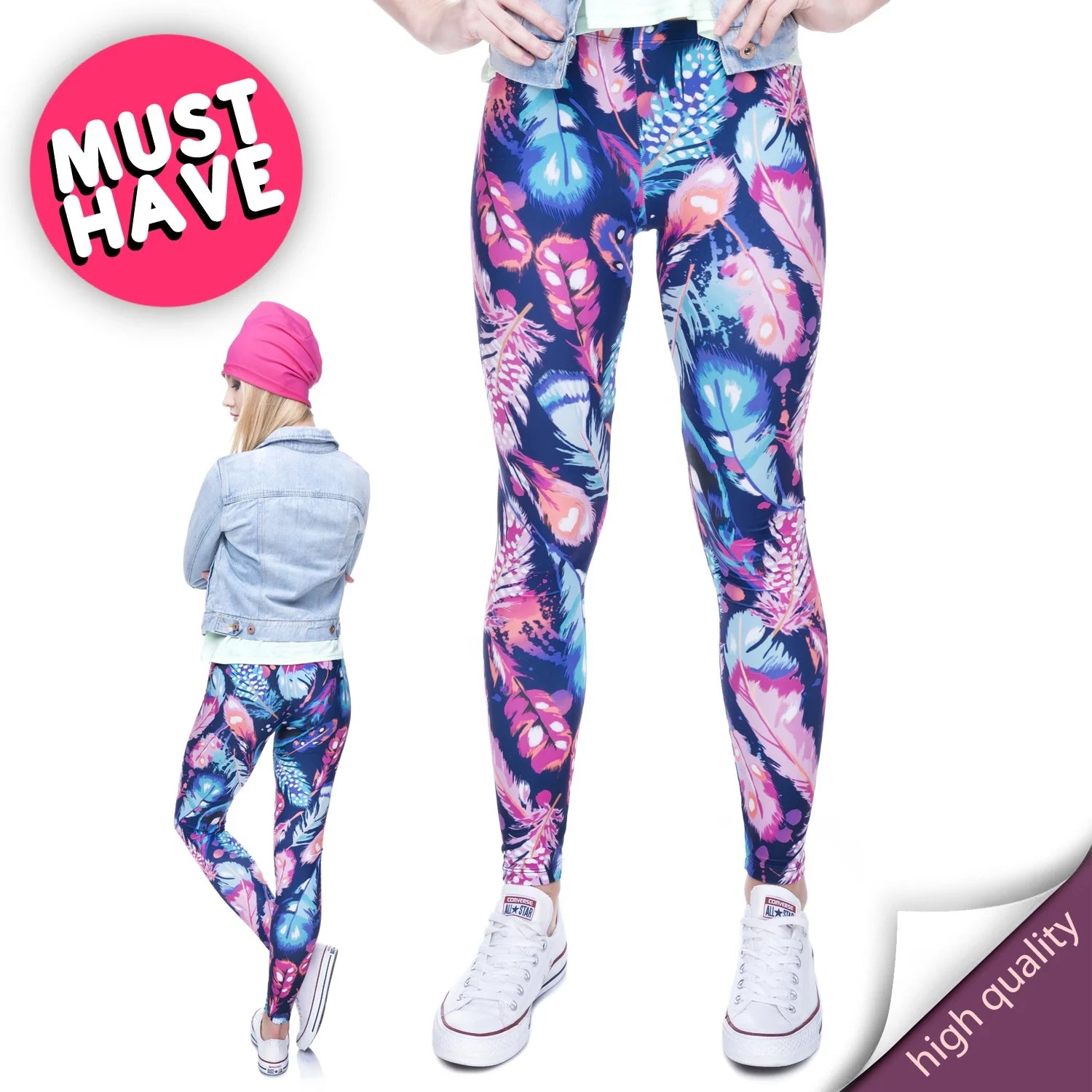 Pattern Leggings Sublimation Leggings Print Hot Selling Super Soft Buttery Yummy Feather for Women Customized Package Knitted
