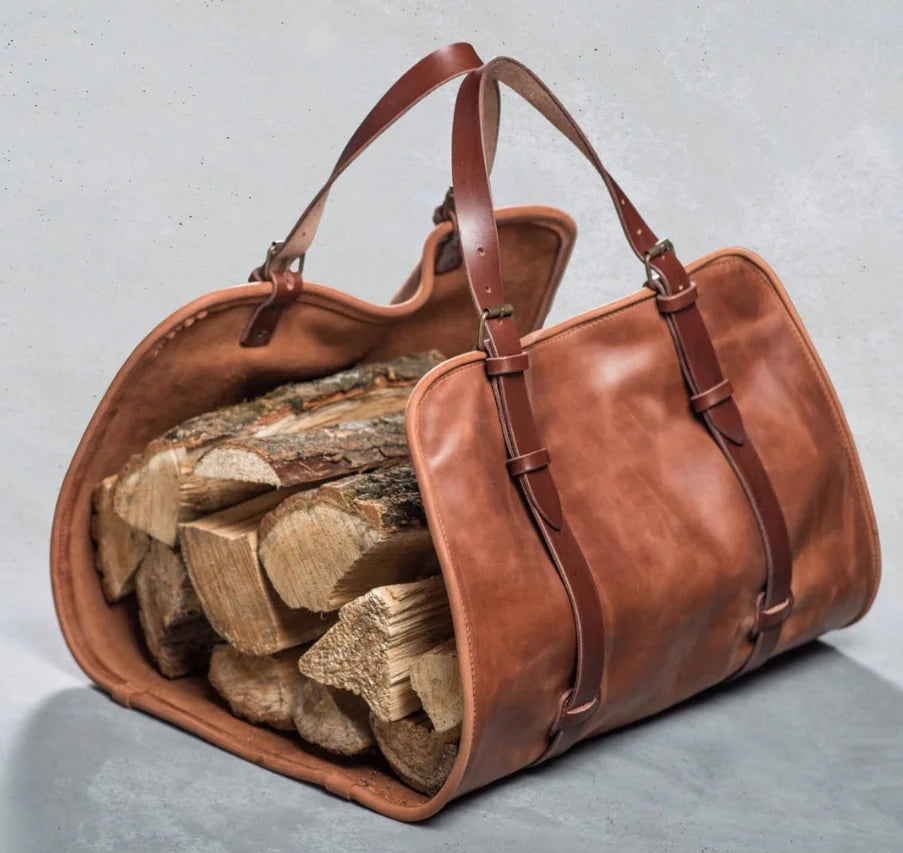 Leather Log Carrier Firewood Log Tote Carrier Firewood Holder Fireplace Accessory Outdoor