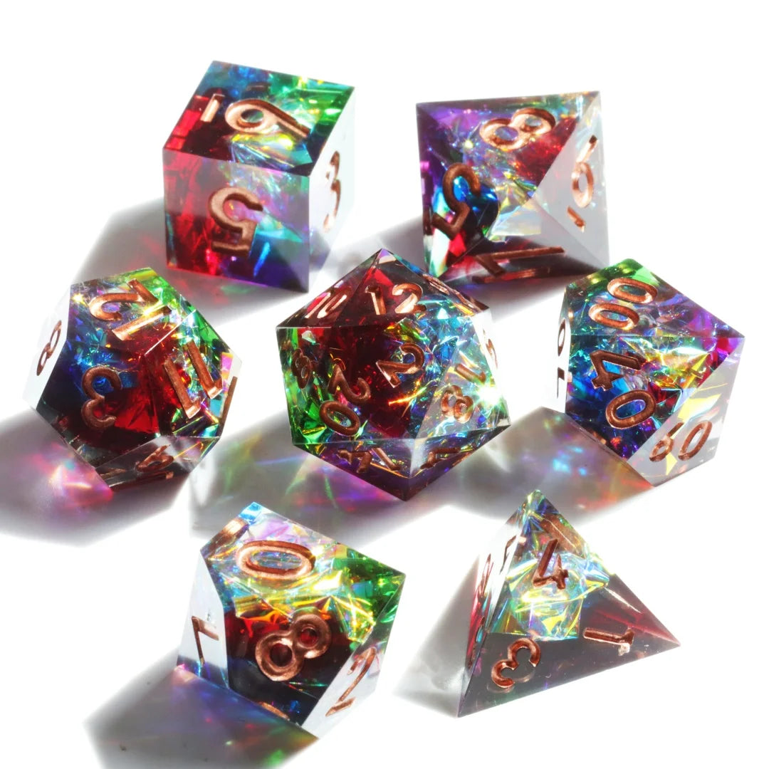 MINI PLANET Custom Handmade Eco-Friendly Durable Resin Polyhedral RPG D&D Board Game Sharp Edges Table with Dice Set