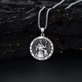 Men Jewelry 925 Sterling Silver Oxidized Archangel Saint Francis Engraved Round Pendant Necklace