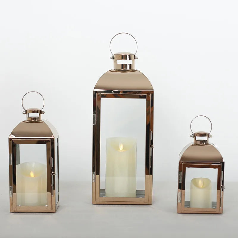 Large Matte Black Metal Frame Flameless Pillar Candle Holder Lantern Dusk to Dawn Timer Waterproof INS Glass Christmas Occasions