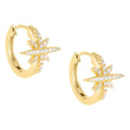 Desbloqueio 925 Sterling Silver Pave CZ Starburst Huggie Hoop Earring Gold