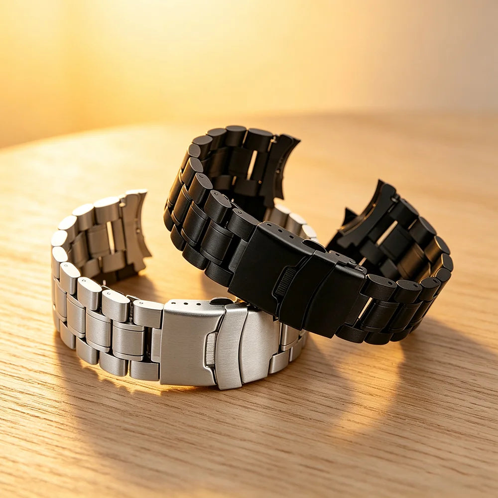 Wholesale Designer 304L Stainless Steel Metal Chain 3 Link Watch Strap Curved End Bracelet 18mm 20mm 22mm for Different Watch