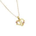 Qiuhan Hollow Heart Flower Zircon Pendant Two Color Enamel A-Z Letter Necklace