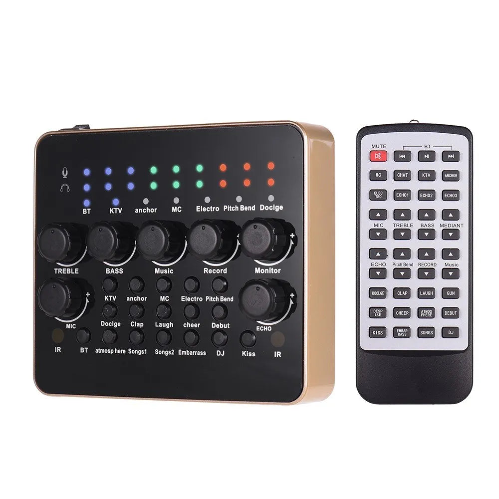 Portable Rechargeable Live Sound Card Voice Changer Built-in Multiple Sound Effects BT Connection with Remote Control for PS4 Xb