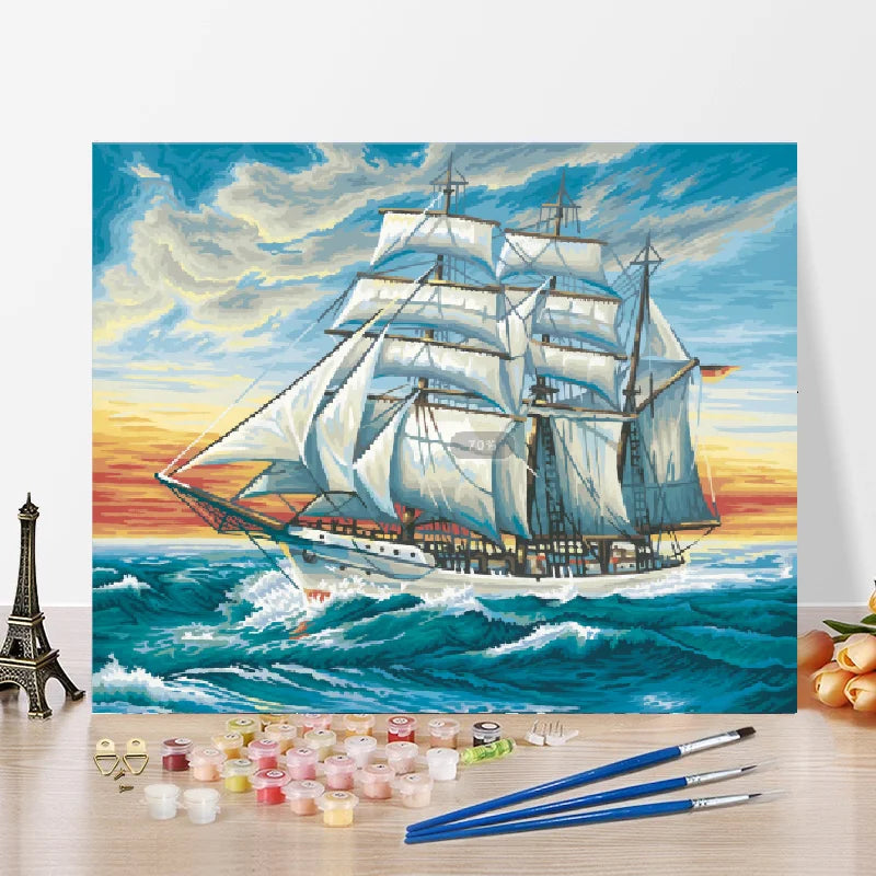 Sailboat DIY Paint by Numbers for Adults Wall Art Painting Home Decor Paint by Numbers Handmade for Gifts