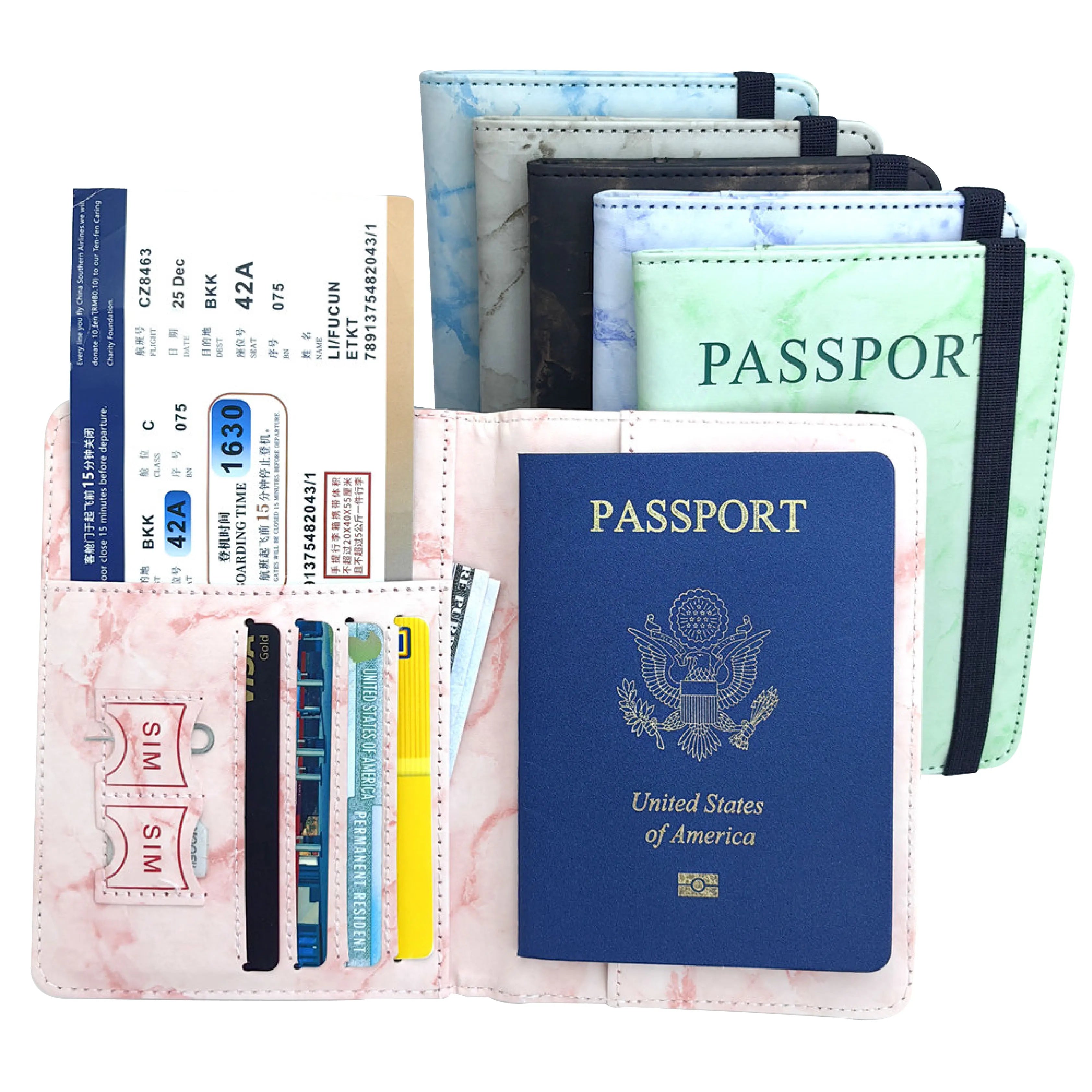 Wholesale Passport Holder Marble Leather RFID Passport Bags Family Travel Wallet Passport Cover for Women