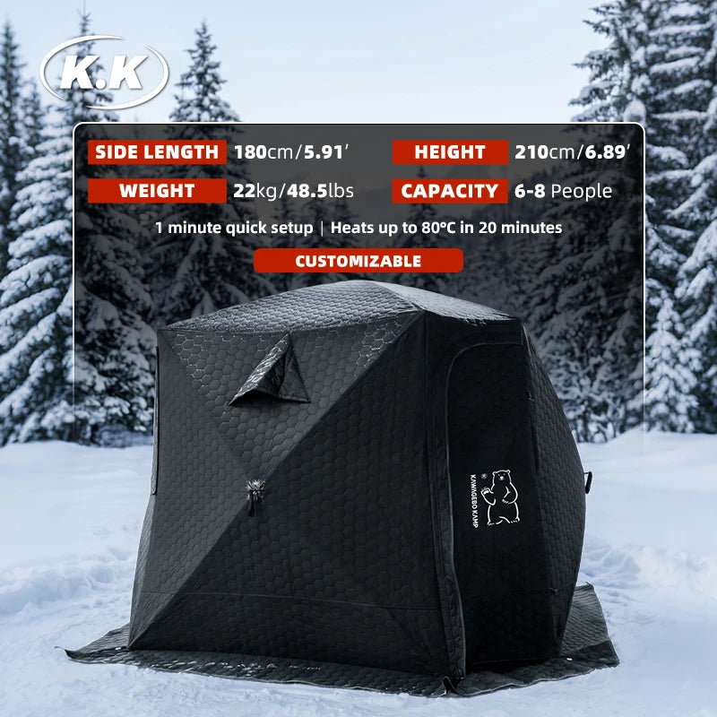 Kawagebo Kamp (KK) Factory OEM Outdoor Portable Waterproof 600D Oxford Sauna Tent 3-Layer for 6-8 Person Dry Sauna Hot Tent