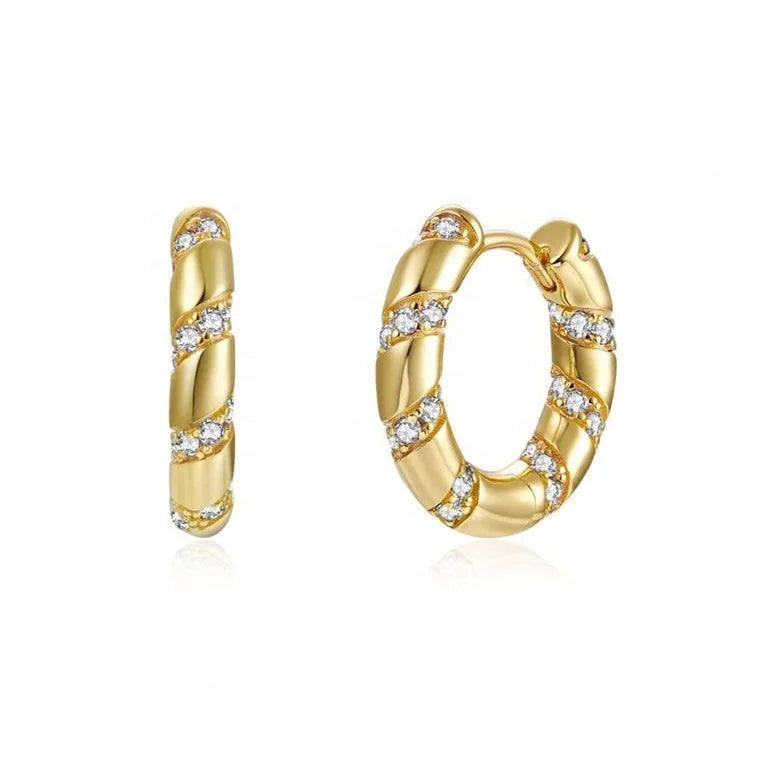 Gemnel Jewellery  Gold Plated 925 Silver Diamond Cz Twsited Huggie rainbow Hoops Earrings