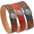 New Designs Button Clasp Hand Carved Lasered Vintage Leather Bracelet for Men