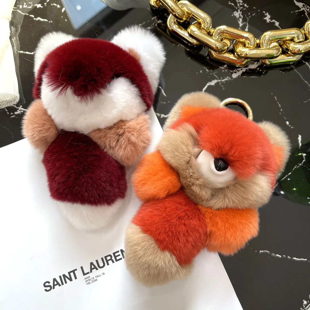 Fashion Cute Fox Doll Keychain Soft Real Rex Rabbit Fur Fluffy Plush Pendant Keyring Car Bag Pendant
