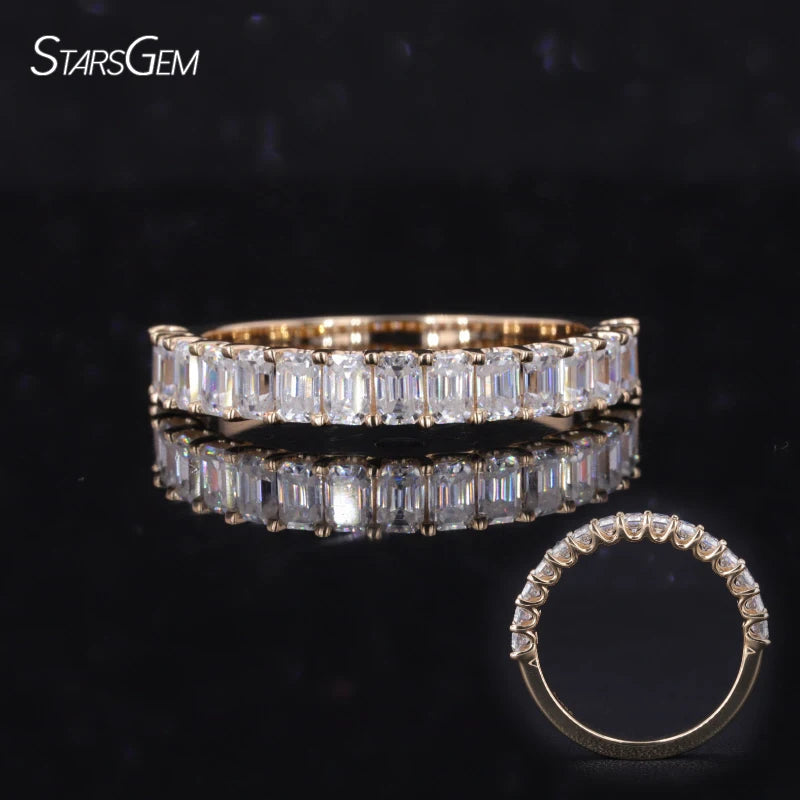 Starsgem Women Jewelry 14K Yellow Gold Rings Emerald Cut Lab Grown Diamonds Eternity Band Wedding Rings