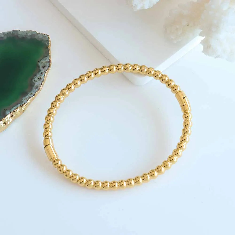 Simple Ins Style Kpop Gold Stainless Steel Bead Golden Women Fancy Bangles