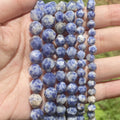 AsVrai U Natural Faceted Blue Spot Stone Round Loose Spacer Bead for Jewelry Making DIY Handmade Bracelet Necklace