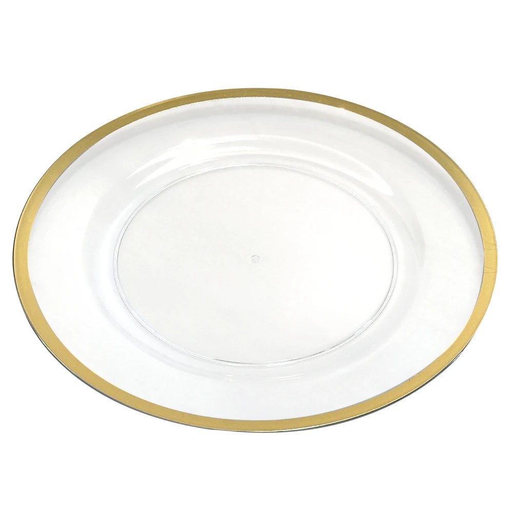 13" Factory Wholesale Cheap Silver Rose Gold Clear Plastic Gold Rim Charger Plates for Wedding Party