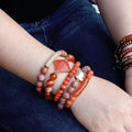 Women Customized Handmade Jewelry Natural Stone Crystal Glass Acrylic Pipe Bracelet Pyramid Skull Elastic Stack Bracelet Set