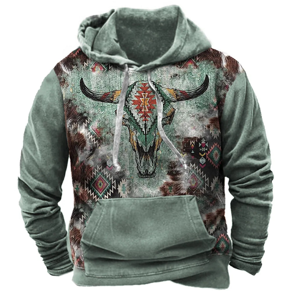 2026 Custom Bohemian Vintage Aztec Printed Regular Fit Breathable Spring Men's Hoodie