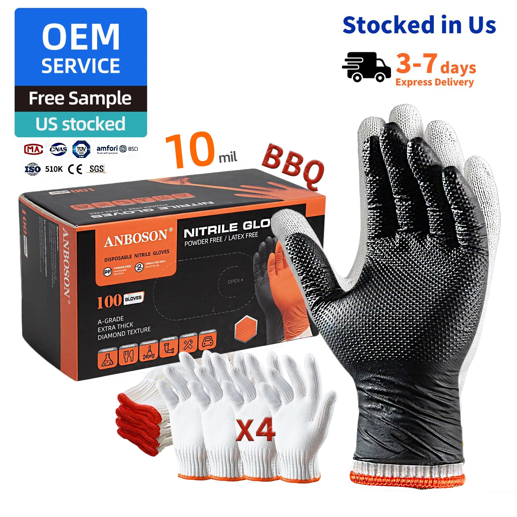 10mil Disposable BBQ Nitrile Gloves Cotton Liners Heat Resistant Grease Proof Grilling Cooking Heavy Duty Bulk Wholesale USA