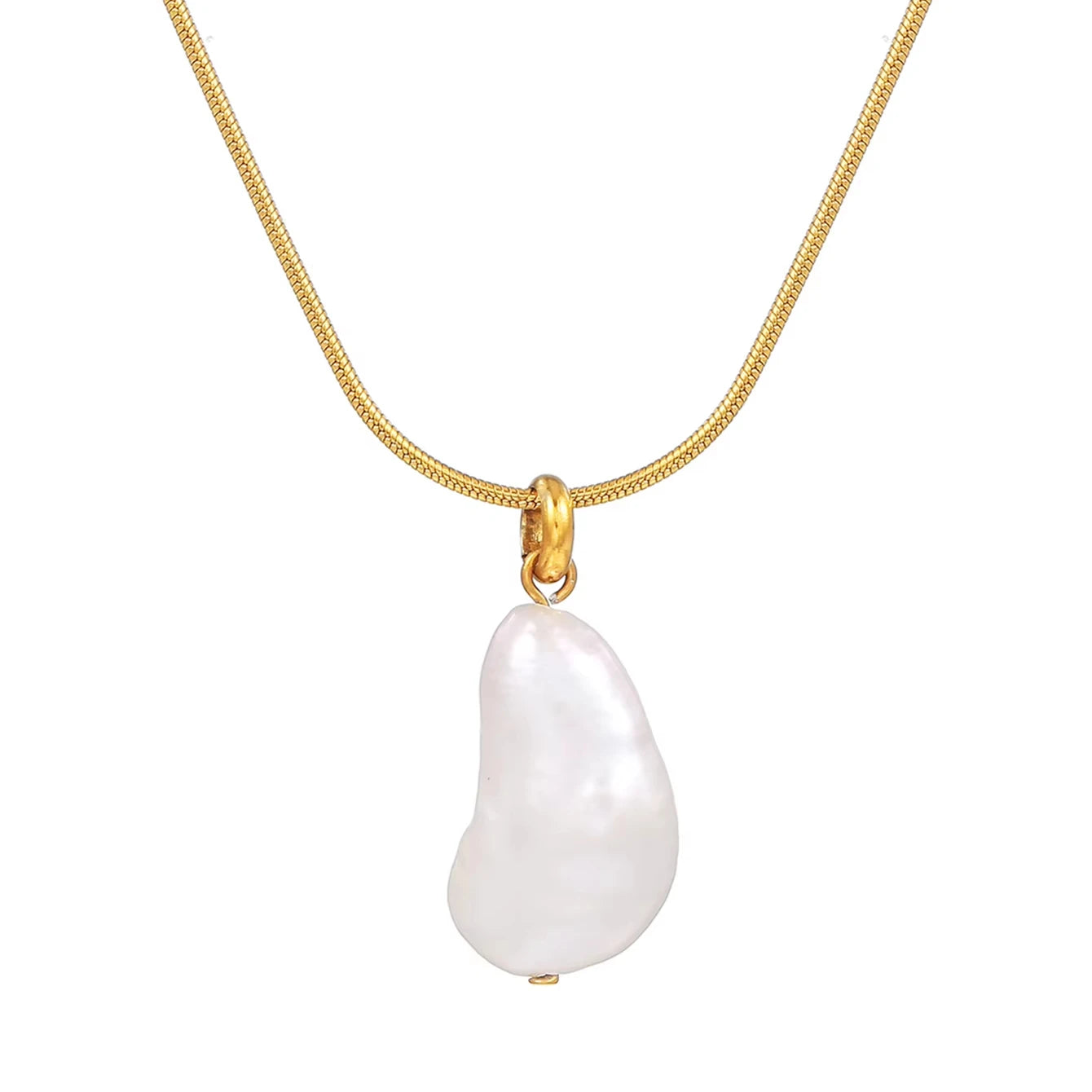 Wholesale Baroque Style Stainless Steel Pendant Necklace Natural Freshwater Pearl Women's Fashion Jewelry