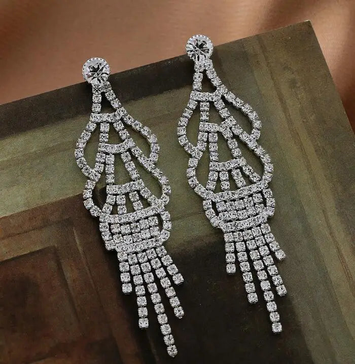 Women Wedding Dangle Earrings Fashion Crystal Rhinestone Tassel Party Earrings Jewelry