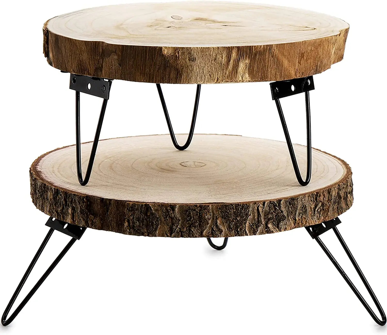 Wood Cake Stand Wooden Cupcake Pedestal Paulownia Wood Slice Stand Hairpin Metal Leg Holder Serving Tray Display Dessert Tray
