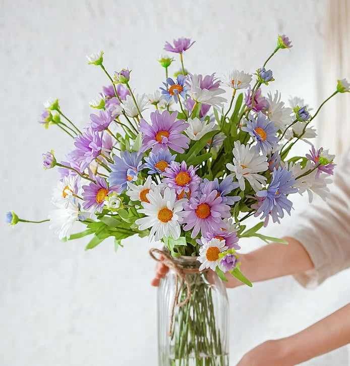 OX343 Wholesale Price White Daisy Flower High Simulation Artificial Flower Bouquet Silk Chrysanthemum for Wedding Home Decor