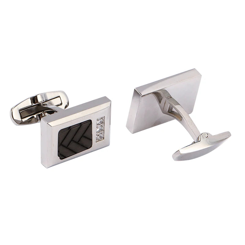 Fashion High Polished Carbon Fiber Inlay Rectangular Men Cufflinks Hot Selling Stainless Steel Cufflinks for Man