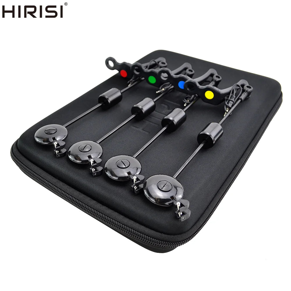 Hirisi Carp Fishing Swinger Set Led Illuminated Swinger Drop Off Indicator for Carp Fishing Accessories 4pcs in Zipped Case