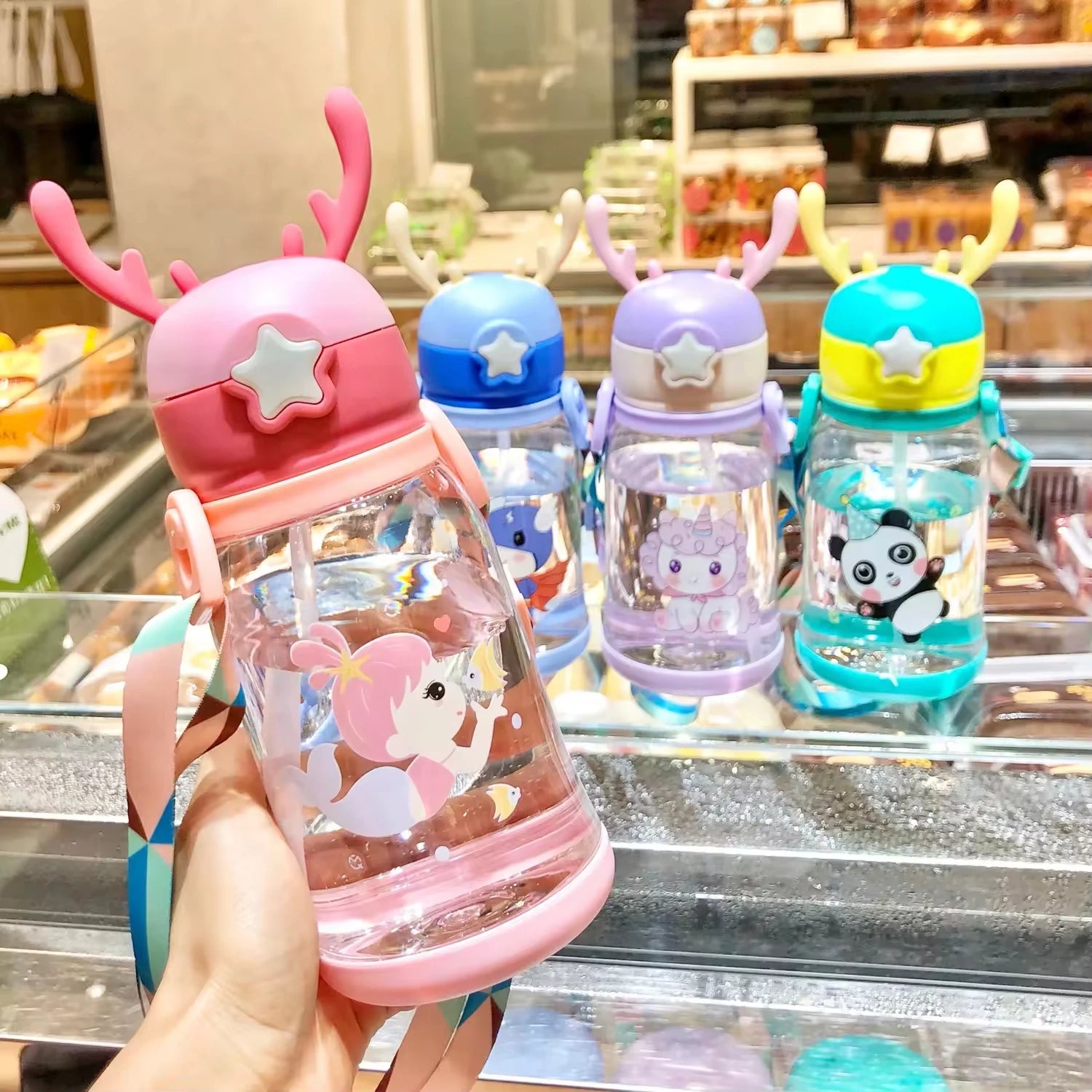 Large Capacity Kids Strap Cup Cute Cartoon Convenient Sport Style for Kindergarten Primary School Students Water Bottle