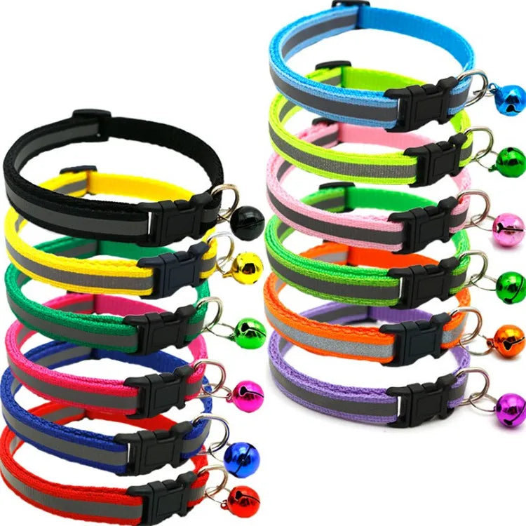 Wholesale Customized Multi-colors Adjustable Cheaper Luminous Reflective Cat Collar with Bells