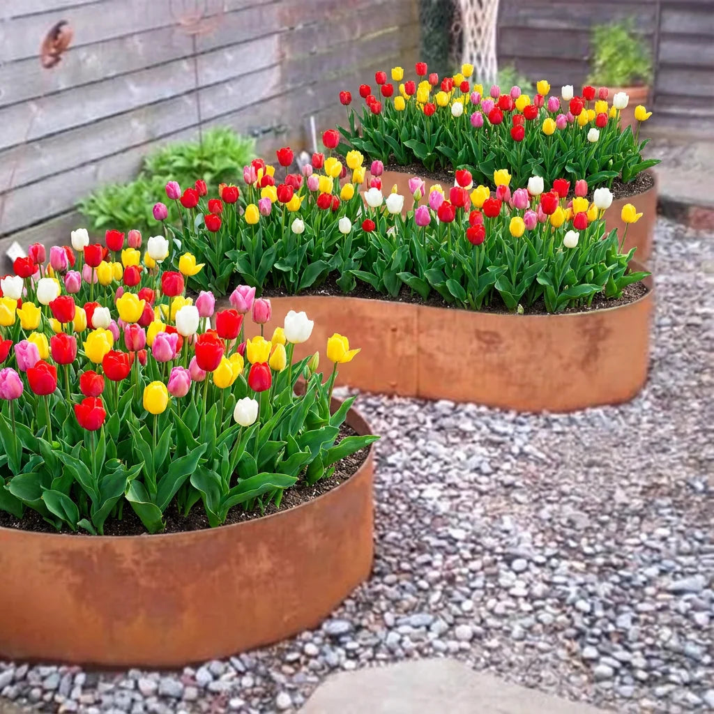 JNZ Custom Corten Steel Integrated Wood Planter Garden Edging Modern Rustic Landscape Border Laser Cut Aluminum Outdoor Pathway