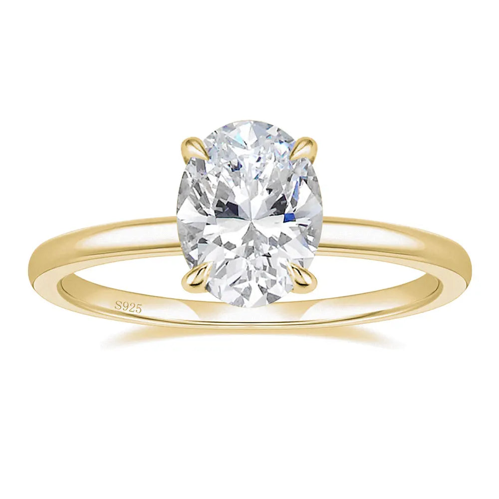 OAHLAN Trendy 925 Sterling Silver Gold Plate Rings for Women 3ct Oval Cut Zircon Diamond Solitaire Ring Engagement Wedding Band