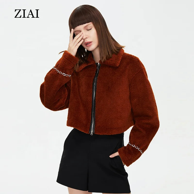 Winter Real Fur Fleece Fuzzy Faux Warm Shearling Jacket Short Teddy Coat With Pocket