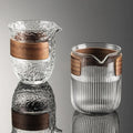 Best Selling Products 2025 ECO Friendly Handmade Clear Pattern Ribbed Cute High Borosilicate Glass Tea Cups With Wooden Sleeve