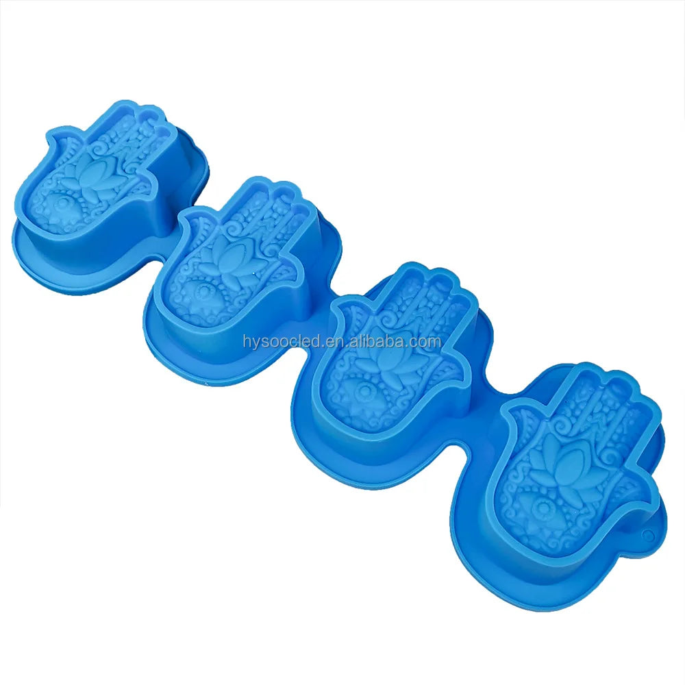 Fatima Hand Silicone Mould Soap DIY 4 Cavities Hamsa Fatima's Hand Cake Mold Candle Crystal Drop Mold Hamsa Mascot Cube Candle