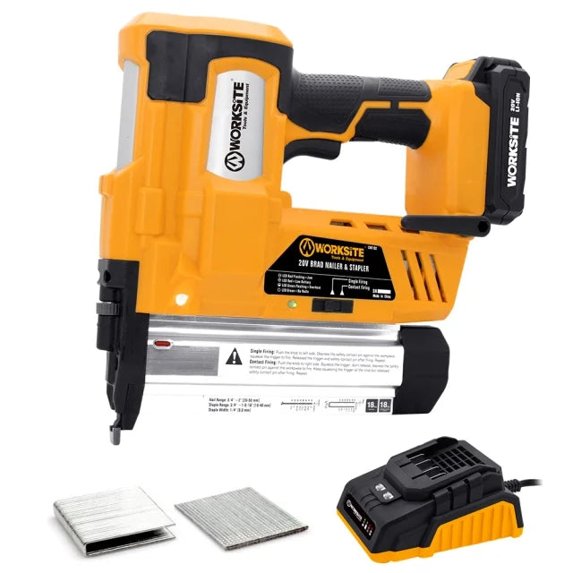 WORKSITE 20V/12v DC Battery Powered Wireless Electric Nail Gun for Woodworking DIY Project Power Tool Cordless Nail Gun