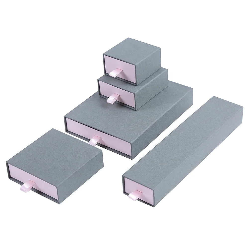 Manufacturer Paper Drawer Jewelry Box Gray Sliding Necklace Paper Cardboard Packaging Fashion Jewelry Boxes