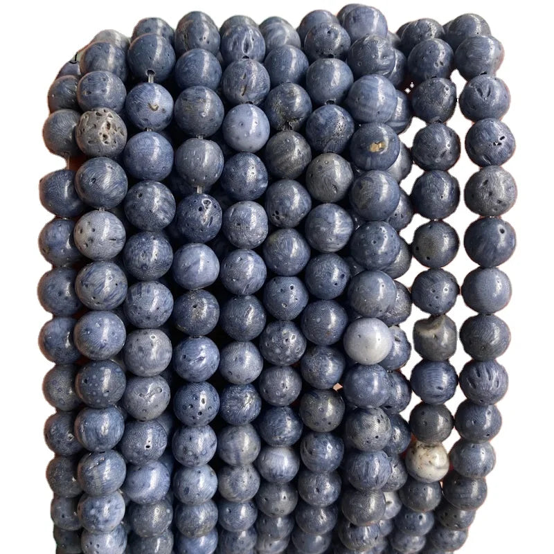 Wholesale Natural Origin Blue Coral Beads Round Loose Gemstone Beads DIY Bracelet for Jewelry Making