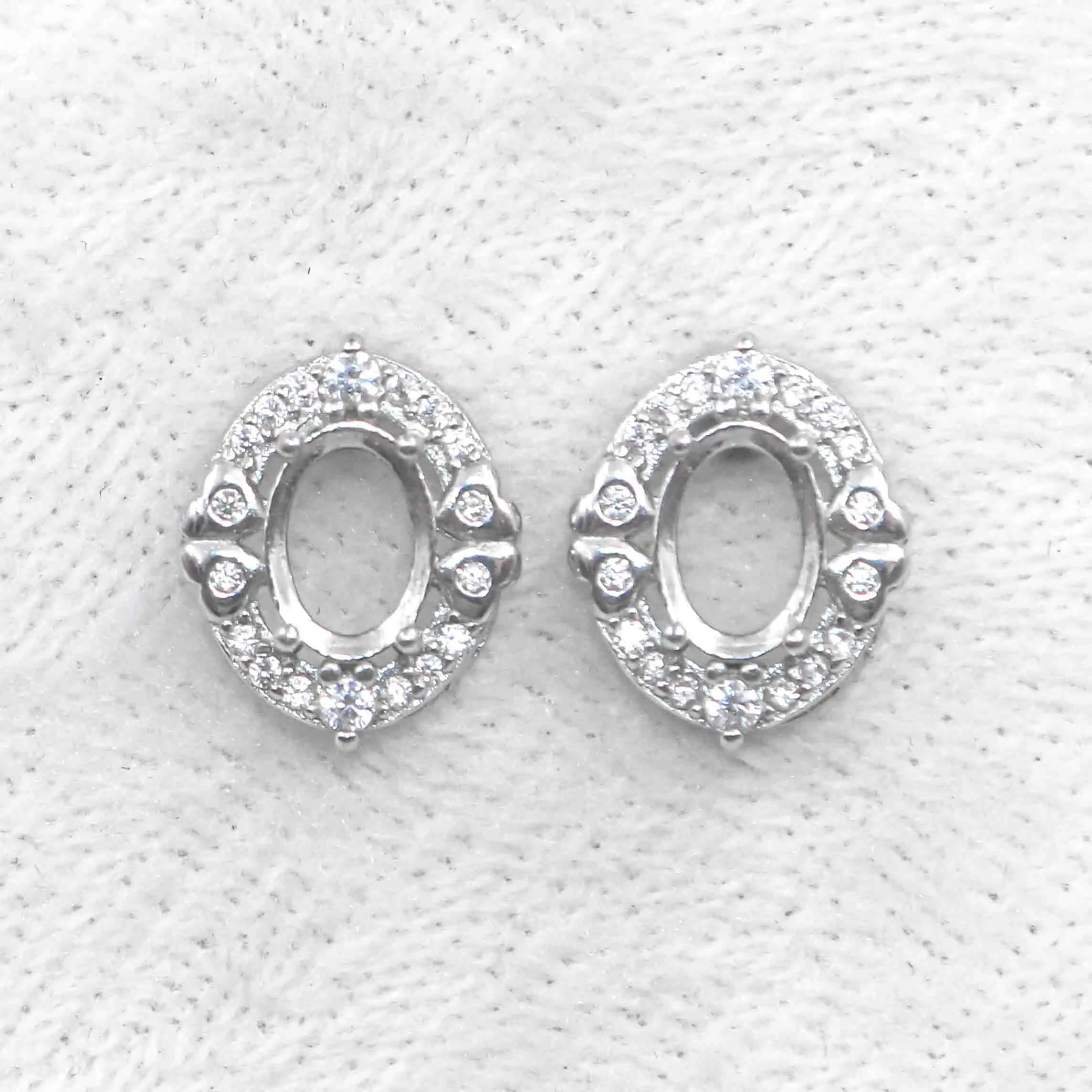 Sterling Silver 5*7mm Semi Mount Stud Earrings Empty Support Blank Claws Setting S925 Base Without Center Stone for DIY Inlay