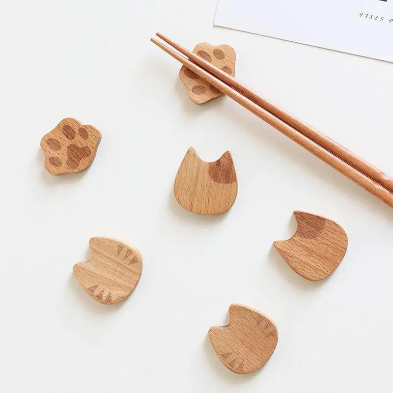 Kitchen Restaurant Cute Cat Beech Wood Wooden Chopsticks Rest Chopstick Holder
