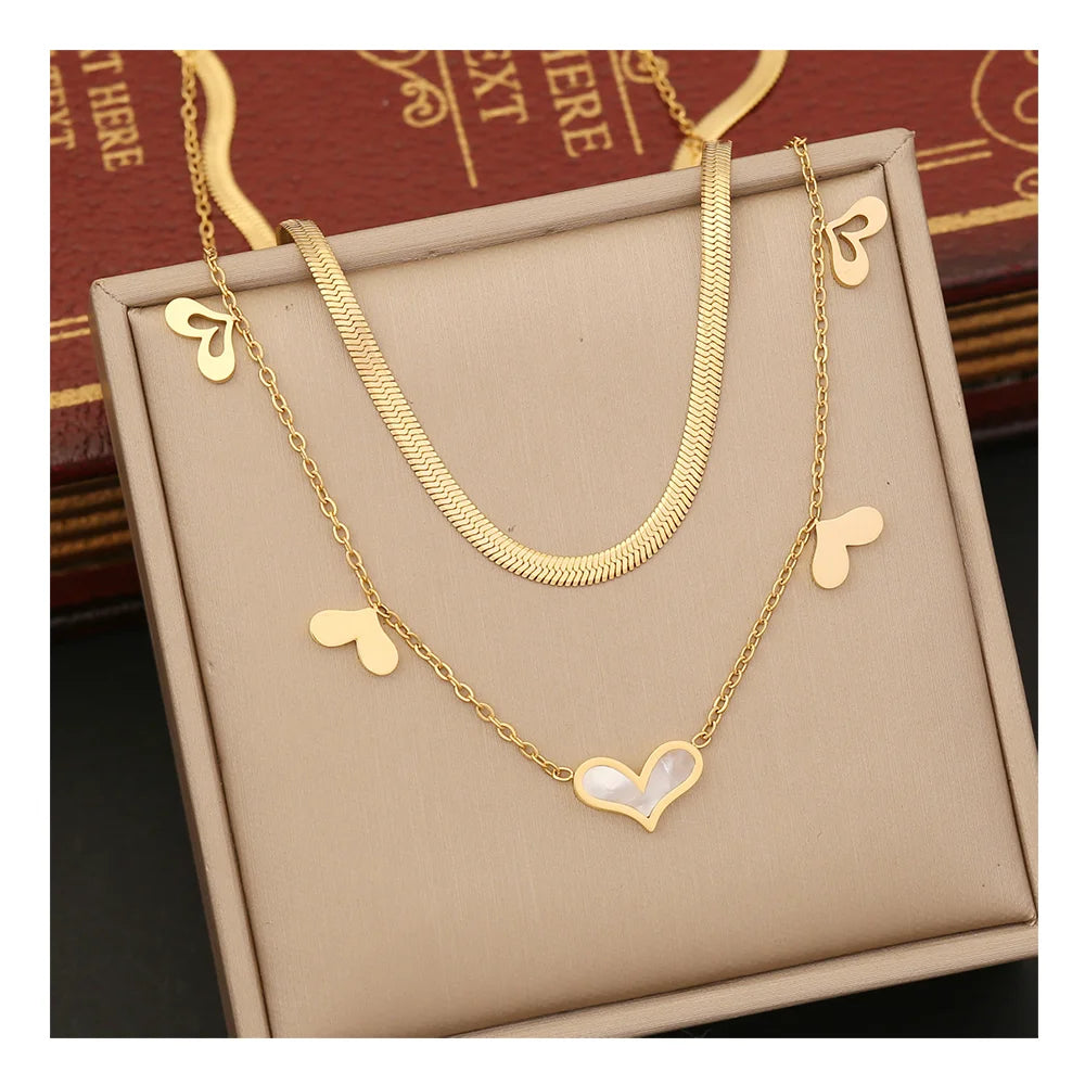 18K Gold Plated Non Tarnish Waterproof Stainless Steel Jewelry Charm Lucky 15mm Leaf Clover Bracelet Necklace Earrings Set