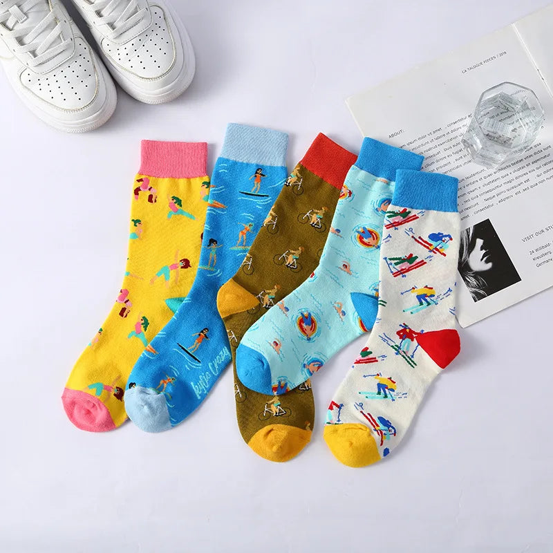 Insfashion Brand 100% Cotton Socks for Adults New Trendy Knitted Casual Medias Tobilleras Kinetick System Breathable Cartoon