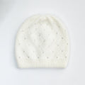 Winter Angora Knitted Wool Beanie Hat With Custom Patch Logo Soft Warm Pearls Jewels  Knit Plain Beanies for Women