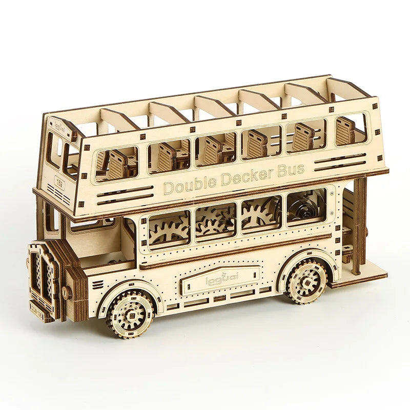 DIY 3D Wooden Tour Bus Puzzle Double Decker Model for Car Ornaments Gift for Model Builders and Hobbyists Promotional Toys