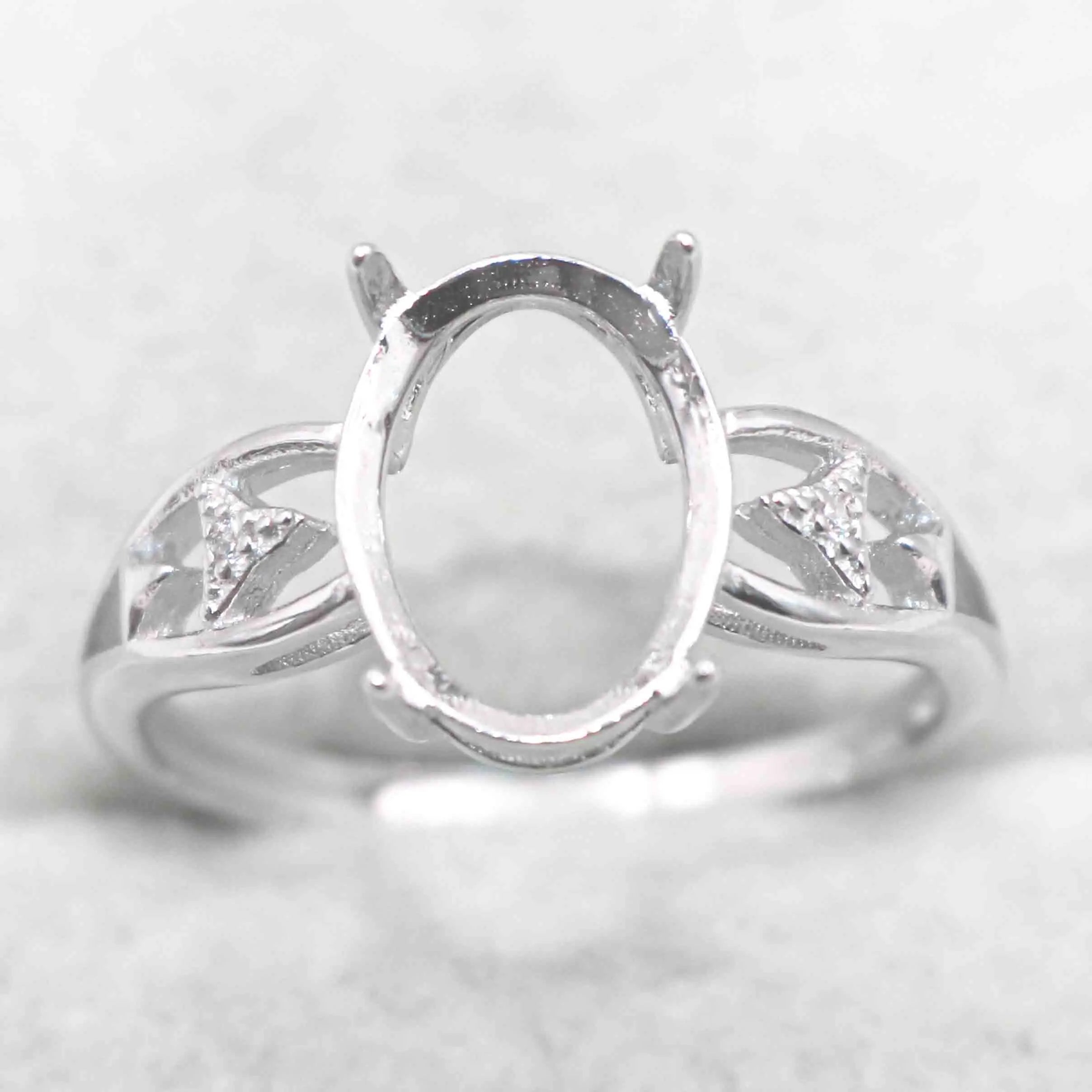 Sterling Silver 8*11mm Semi Mount Ring Empty Frame Blank Support Setting S925 Base Holder Without Center Stone for DIY Inlay