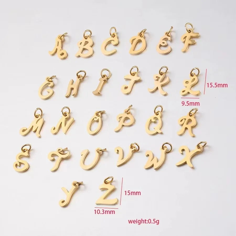 New Initial Monogram Name Letter a to Z Pendant for DIY Charm Necklace Stainless Steel Gold Silver Color 18K
